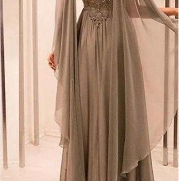 Long Cape Sleeve Formal Dress Plus size 18 Mother of the Bride Dresses Lace Back - Picture 2 of 6